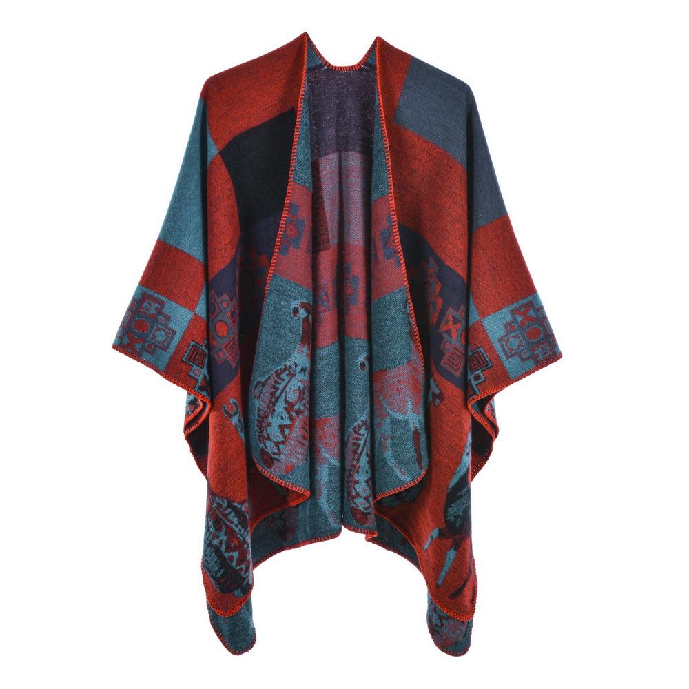 Women's Ethnic Style Thickened Shawl Cape: Autumn/Winter, Plus Size, Slit Design, Travel Scarf
