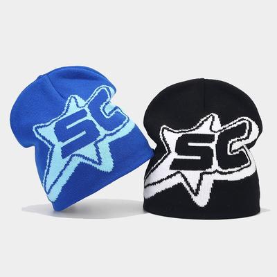 Autumn and Winter New SC Five-pointed Star Jacquard Knitted Hat Men's and Women's Fashion Street Cold Hip-hop Hip-hop Pullover Hat