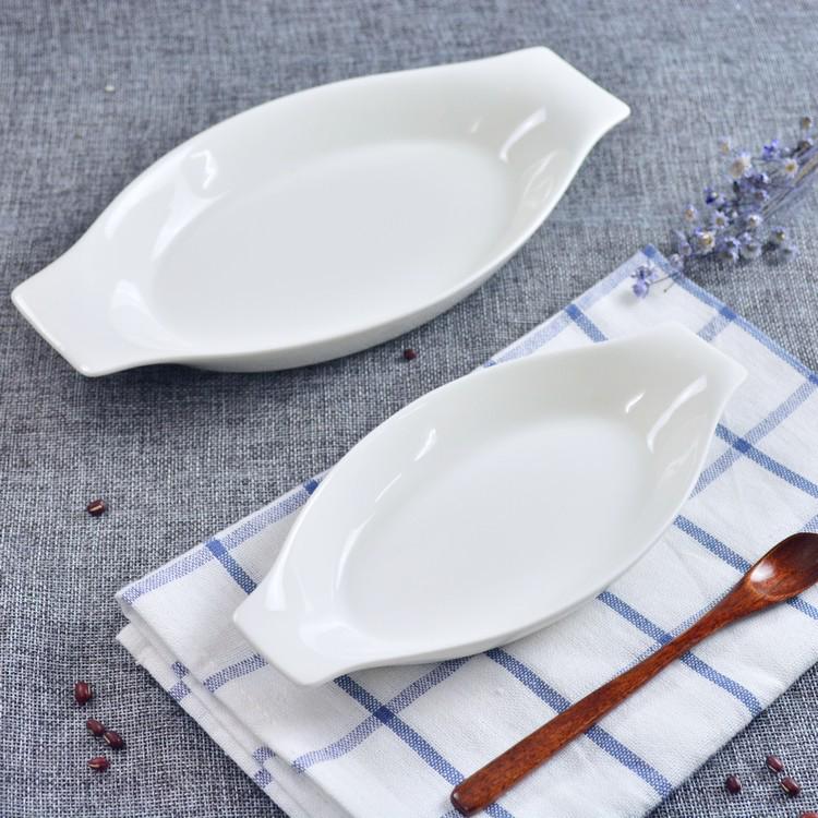 Banana Boat Ceramic Double-Ear Plate: Creative Cheese Baked Rice, Chinese Steamed Fish, Western Style, Pure White Tableware Bowl