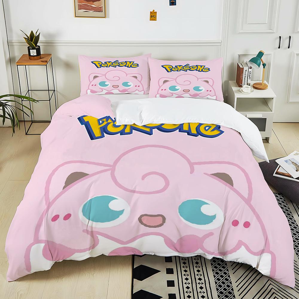 Next Day Shipping P0kem0n Jigglypuff Print Pink Bedding Set 3PC 1 Duvet Cover 2 Pillowcases Adult Kids Bedding Set Comforter Set