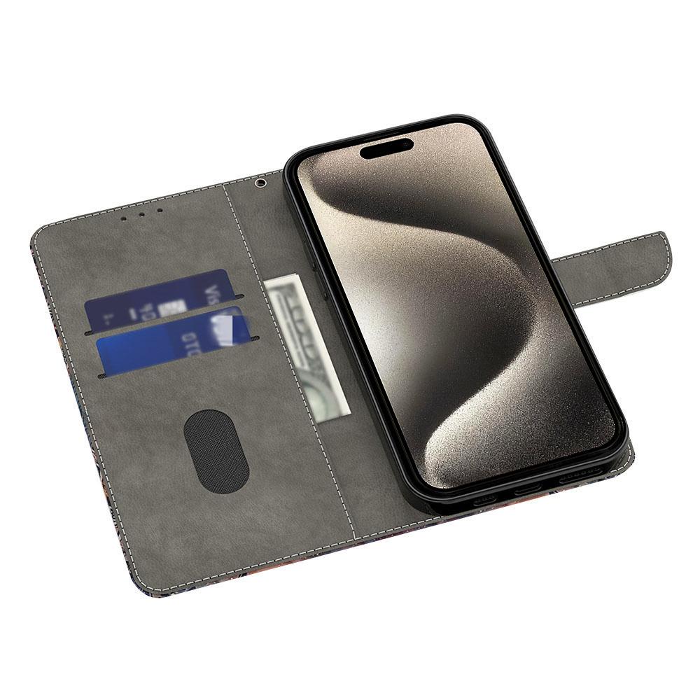 

For iPhone 15 Pro Case 3D Pattern Printing Leather Wallet Phone Case Colorful Flower