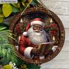 Schwarzer Weihnachtsmann Holzweihnachtsschild - Navidad Rundes Schild für Hof, Tür, Wandbehangdeko - Ideale Weihnachtsdekoration
