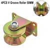 4PCS V-Groove Track Wheel 50mm Heavy Duty Sliding Gate Roller with Bracket
