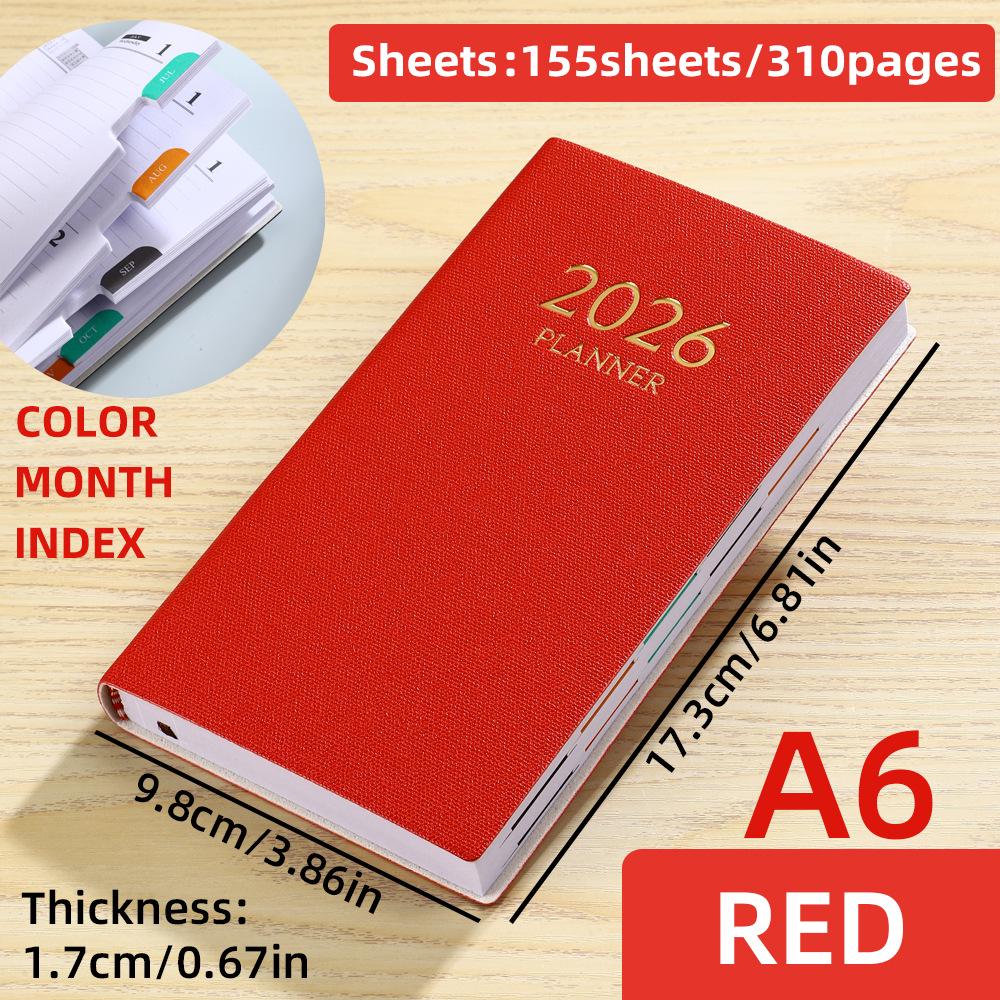 In Stock: 2026 A6 English Planner - Colorful Monthly Index & Year Calendar Diary Book. A6 English красный