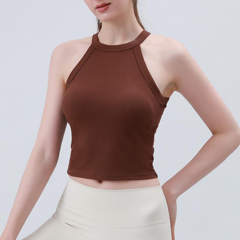 

Женский облегающий спортивный топ-халтер в рубчик с подушечками - Дышащий, с красивой спиной, жилет для йоги на лето Medium