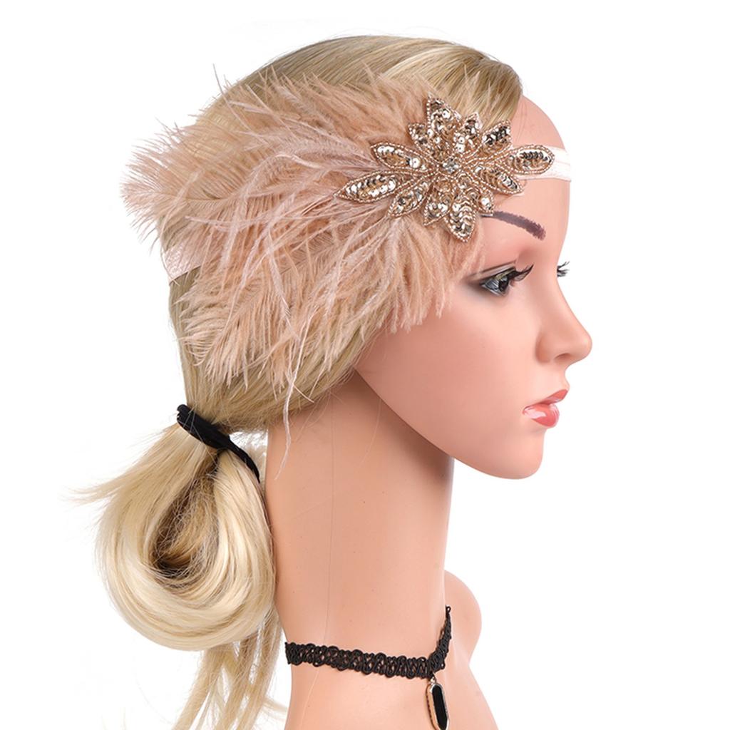 1920er Flapper-Kleid Accessoires Retro-Party Schwarz Retro-Party-Requisiten Feder-Kopfschmuck Strass-Haarband Cocktail-Kopf