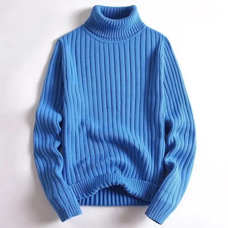 Simple Casual Warm Solid Color Turtleneck Knitted Pullover Sweater Young Men Autumn Winter