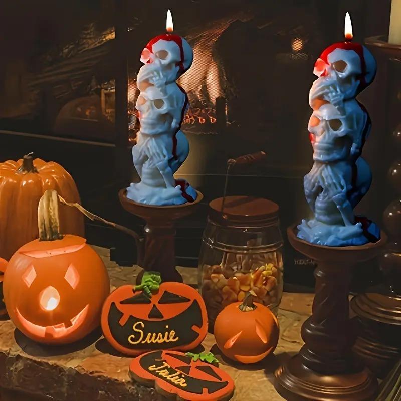 1-5PCS Halloween DIY Candle Mold 3 Pack - Silicone Pumpkin Skull Grimace Mold for Aromatherapy Wax Spooky Home Party Decoration