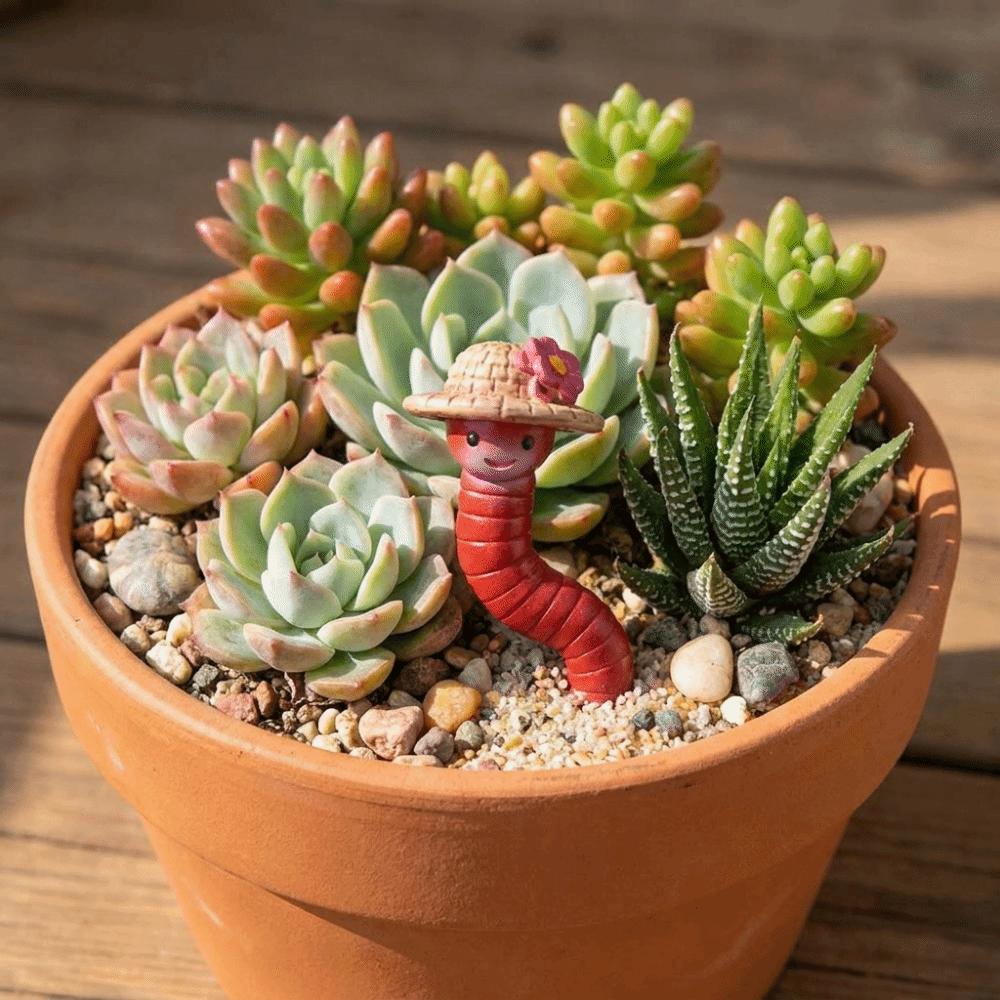 3PCS/SET Resin Earthworm Flowerpot Decoration Realistic Earthworm Ornaments Succulent Plants