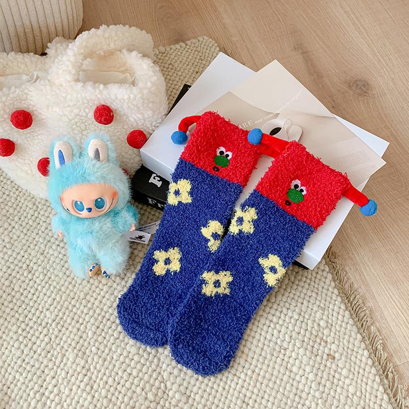 Funny Clown, Coral Velvet Socks, Children'S Fun Cartoon Floor Socks, Winter Warmth, Thickened Sleeping Socks, Cross-Border