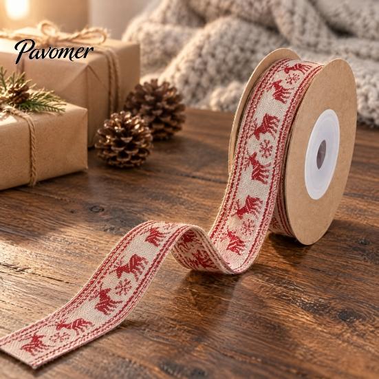Christmas Gift Wrapping Ribbon Packaging Ribbon, Cotton And Faux Linen Decorative Fabric Roll for Holiday Bundling Wrapping, Floral Arrangement
