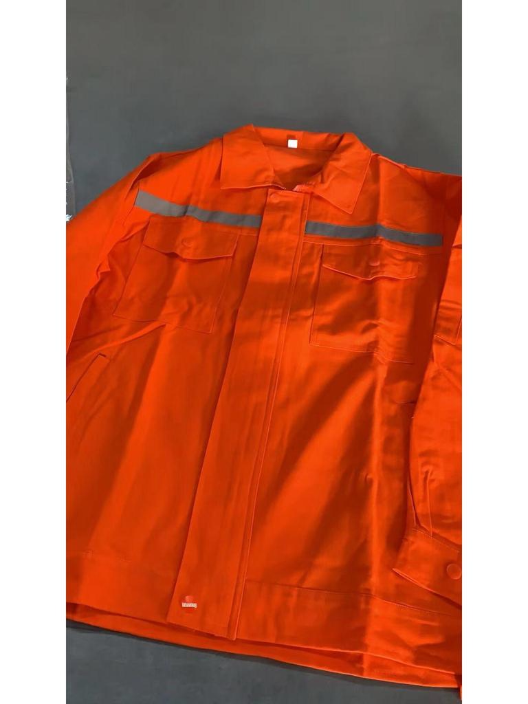 Reflective Polyester Cotton Workwear Set - Durable, Dirt-Resistant Clothes for Spring and Autumn Construction and Workshop Use