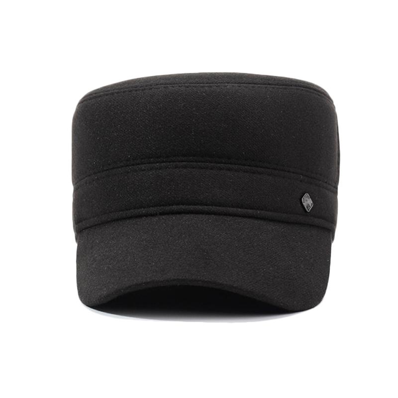 Winter Thick Cold-Proof Middle-Aged and Elderly Outdoor Flat Top Cotton Cap Men's Letter Label Ear Protection Warm Wool Duck Cap