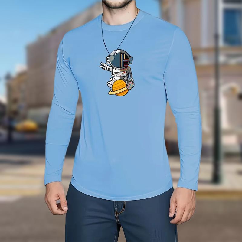 

Мужские футболки с принтом астронавта, футболки с длинным рукавом, повседневные свитера с круглым вырезом, мужская одежда больших размеров 8XL синий