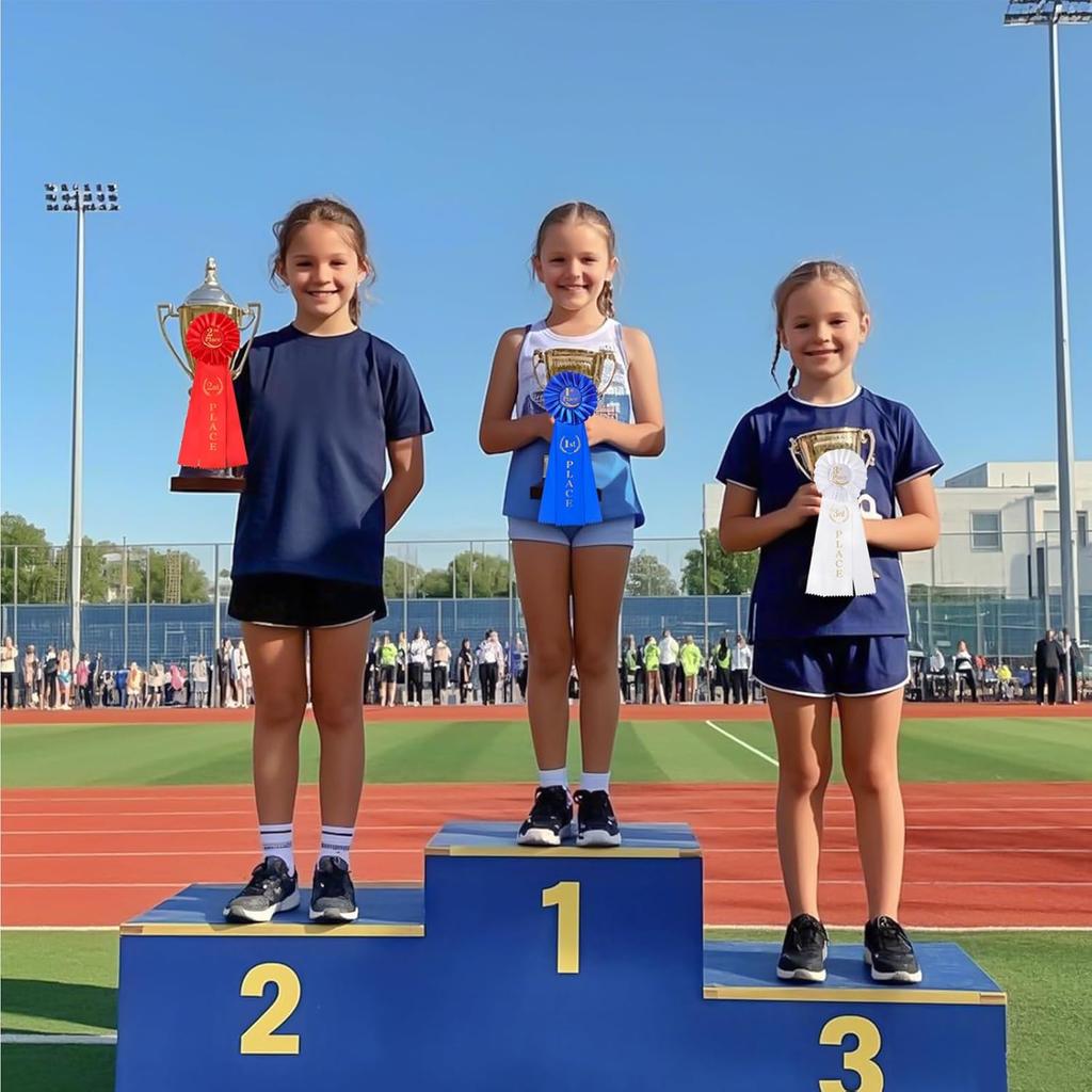3PCS Award Ribbon Rosette Set, Blue Red White Participation Ribbon 1st 2nd 3rd Place Ribbons Ribbon Rosette Award Ribbons for Winners Spelling Bee