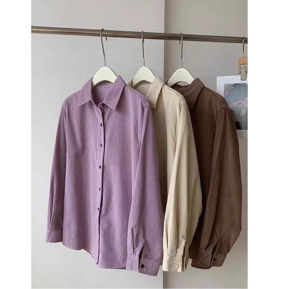 Retro Purple Corduroy Long-Sleeve Women's Shirt Jacket for Fall/Winter 2025