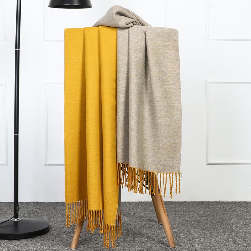 200*70cm Kunstig Kasjmirskjerf for Kvinner Ullskjerf Dobbeltsidig Stil Dusker Vinter Tykt Oversized Skjerf Sjal