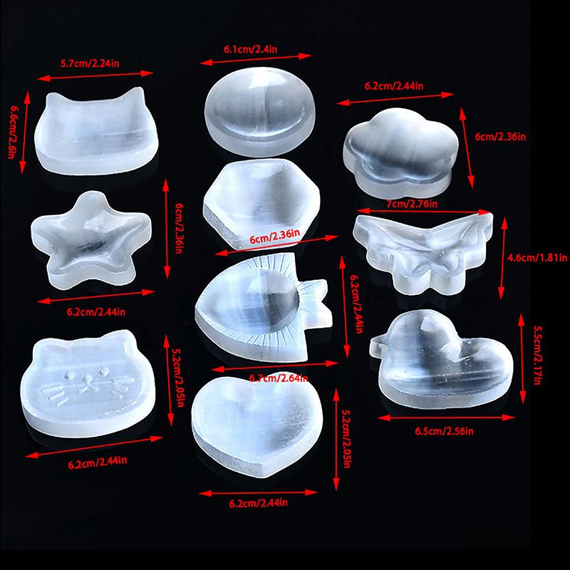 1Pc Selenite  Bowl Plate Rough Carved Quartz  Grid Fengshui Quartz Mineral Chakra For Home Decor Healing Gift