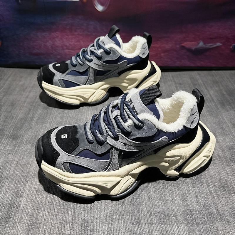 Winter fleece thickened fashion men's shoes popular stream men's sports casual dad shoes