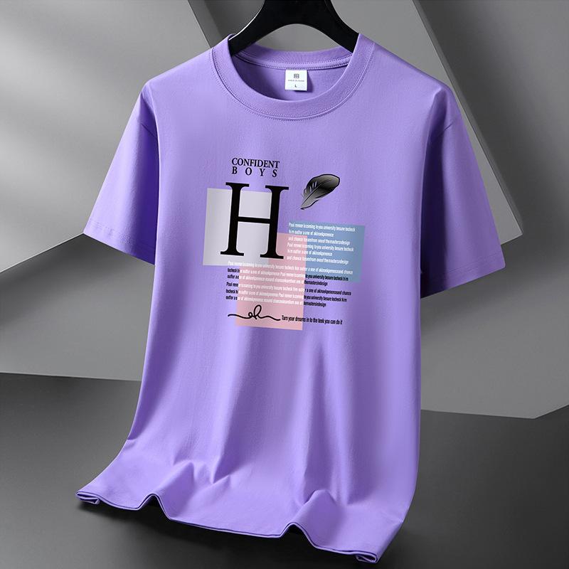 Cotton Men's Fashion Loose Short Sleeve Color Block Printed Pullover Compassionate T-shirt