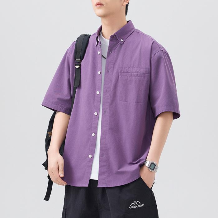 Pure Cotton Short-sleeved Shirt Men's Japanese Retro Simple Versatile Mid-sleeved Shirt