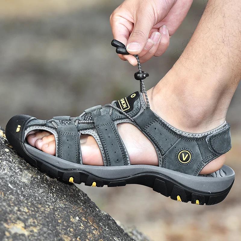 Men's Leather Sandals Summer Shoes Mens Sandals Fashion Casual Outdoor Beach Slippers Breathable Wading Shoes