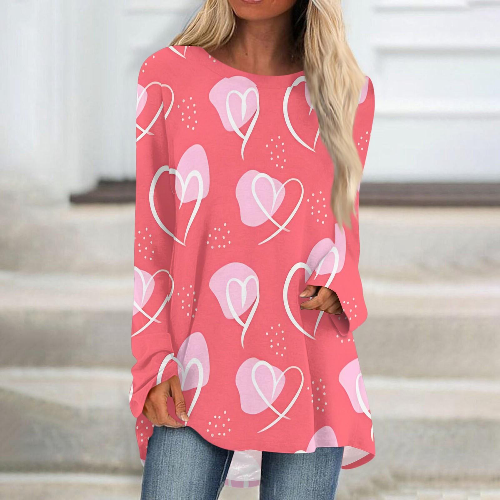 

Women s Fashion Casual Long Sleeve Valentine s Day Love Print Round Neck Pullover Top Blouse S Кіновар