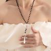 Vintage Cross Pendant, Black Bead Necklace, Sweet And Cool Style High-End Neck Chain, Niche Personality Long Fashion Item.