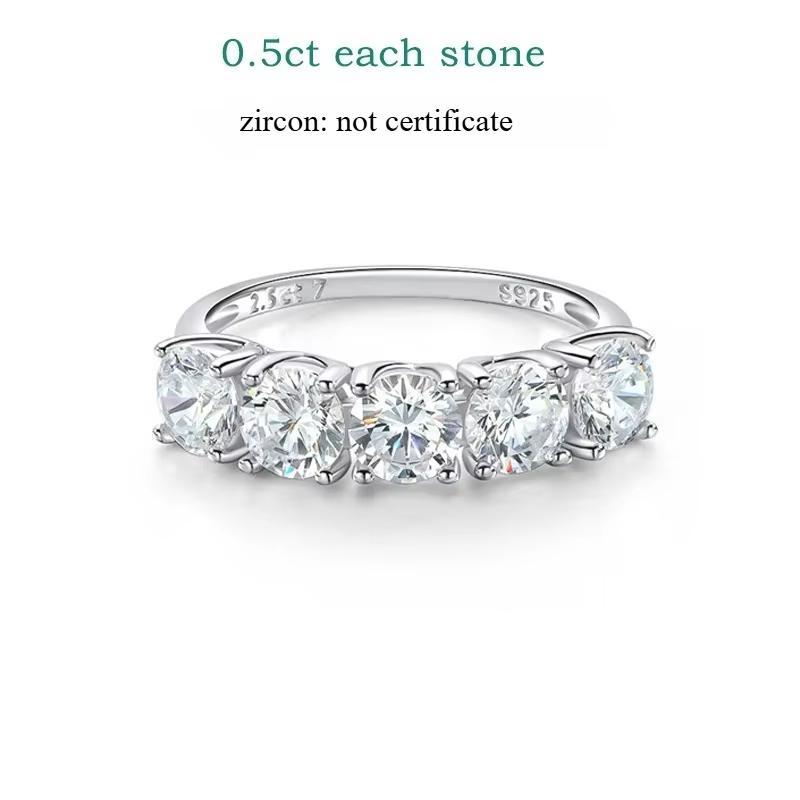 Smyoue 2.5/5CTTW D Color Genuine Moissanite Rings for Women 5 Gemstone Bridal Wedding Jewelry 925 Silver Ring 5