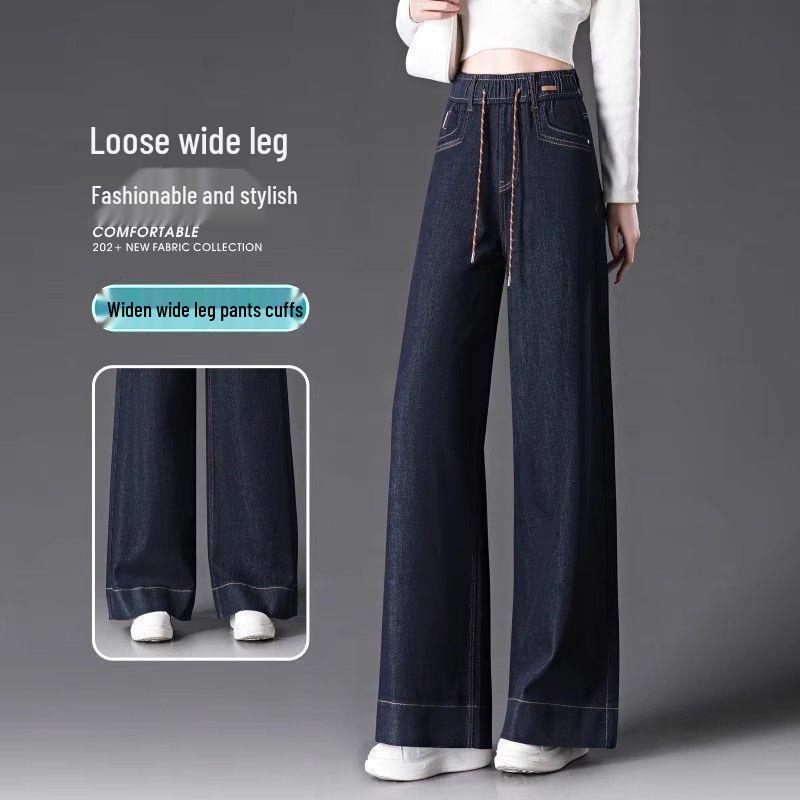 Elastic Waist Women's Wide Leg Jeans - Autumn 2025 Casual Slimming Straight Pants