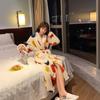 Women Print Mid-calf Robes Design Winter Warm Thick Korean Style Homewear Lounge Casual Popular Feminino Fashion Loose Bathrobe