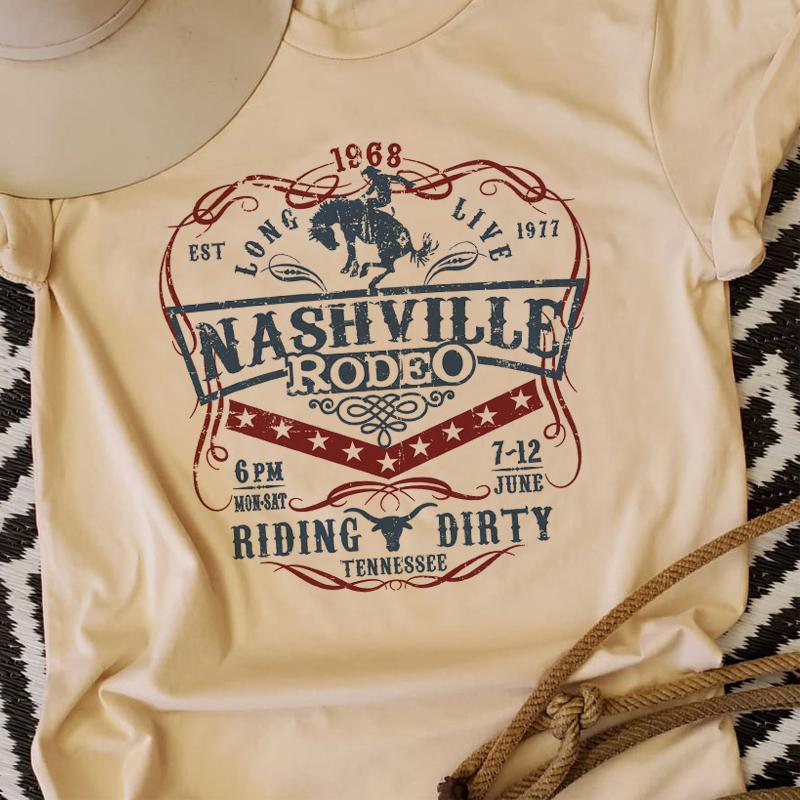 Nashville Rodeo Western Grafik T-Shirt Damen Vintage Cowgirl Tennessee Country Musik T-Shirt Damen Süßes Hippie T-Shirt Oberteile