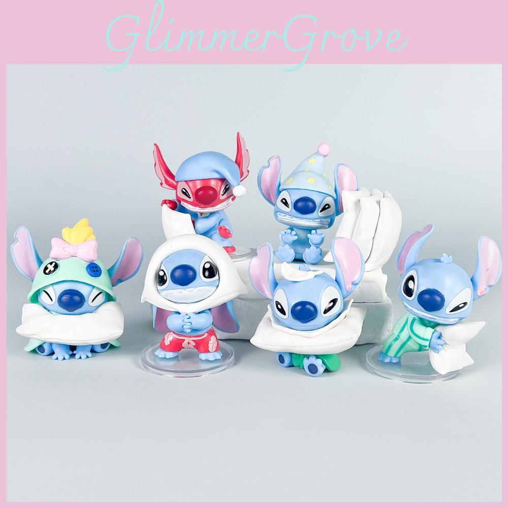 6 Pcs Stitch Sleepwear Pillow Design Mini Model Desktop Ornament Decor Set For Kids And Fans