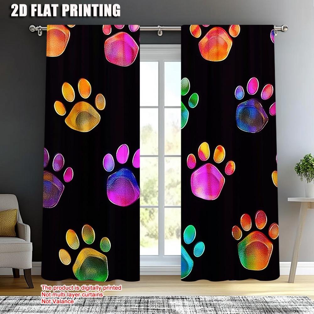 2pc    Curtains Dog Paw Versatile Fabric  Without Electricity Holiday Decorations Use for Bedroom living room