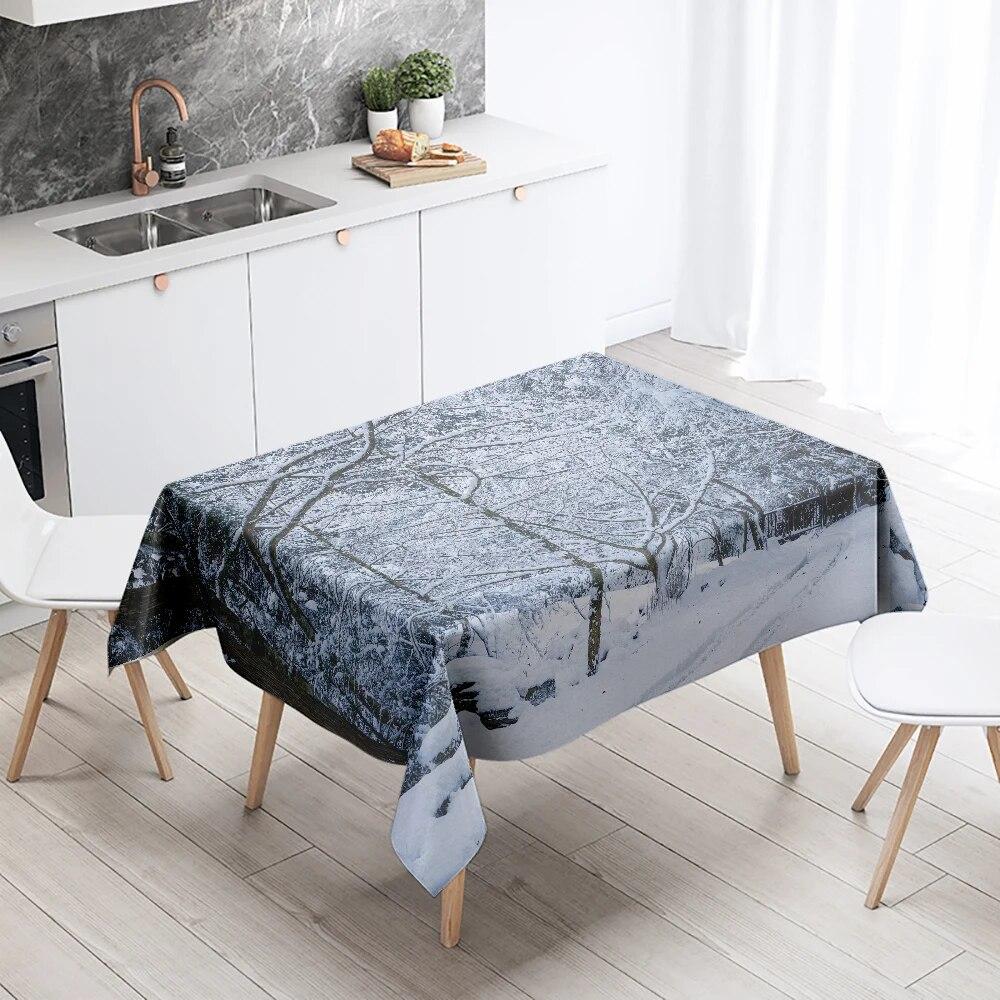 Winter Snow Tablecloth Beautiful  Anti-fouling Waterproof Rectangular Kitchen Table Home Decoration