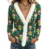 Women's Long Sleeve Christmas Print Top with Fuzzy Collar for Fall Winter Casual Wear