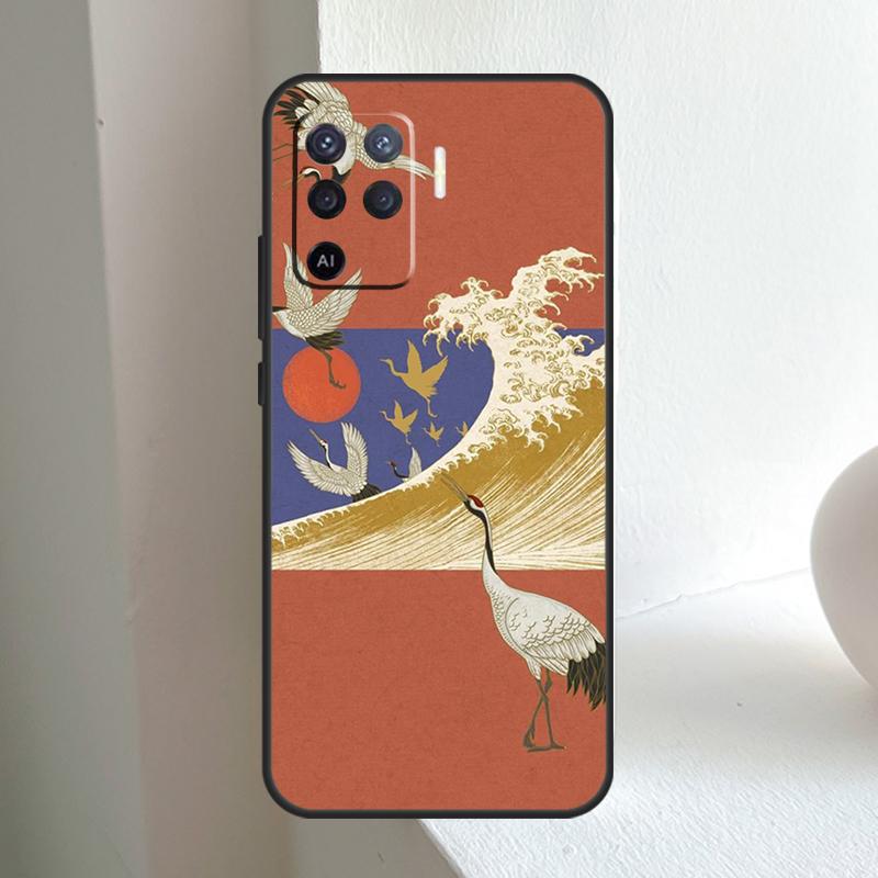Art Crane Waves For OPPO A74 A54 A94 A17 A57 A15 A16 A76 A96 A18 A38 A58 A78 A98 A40 A60 A80 A5 A6 Pro Case