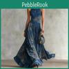Women Dress Bohemian Vintage Summer Casual Beach Vacation Long Skirt Fashion Print Oneck Slim Shoulder Strap Aline Dress
