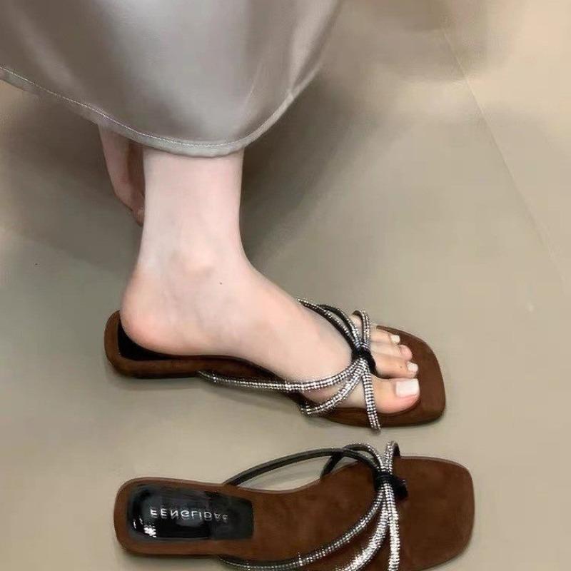 

Fashion Thick-heeled, Elegant Silver Rhinestone Flip-flops for Women s Wear, 2025 New Summer French Flip-flops and Sandals 40 чёрный