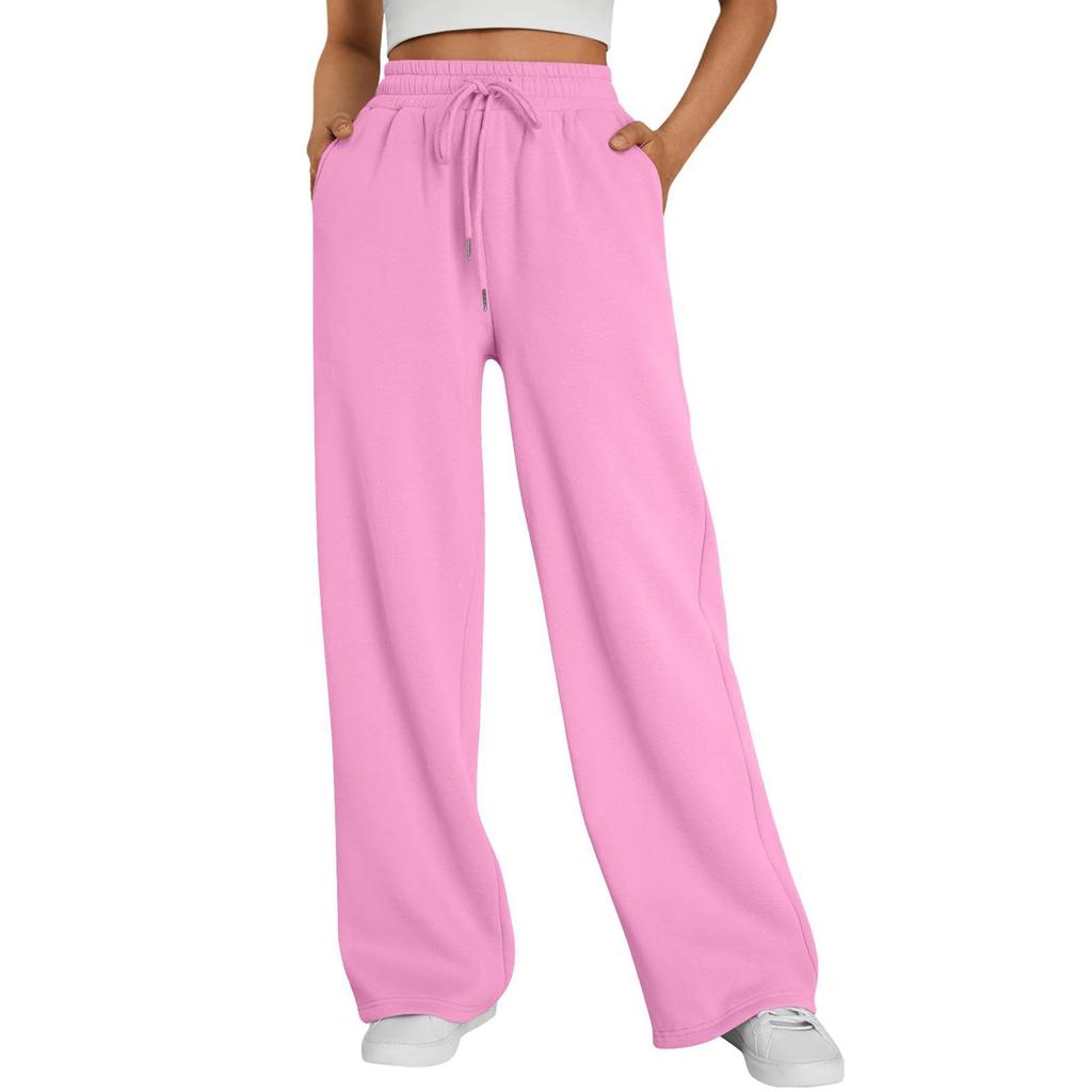 Women's Wide-leg Sports Pants, High-waist Loose Casual Pants, Drawstring Sports Flared Pants, Jogging Pants with Pockets