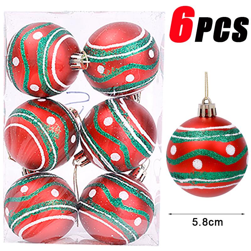 6Pcs Christmas Ball Ornaments With Painted Xmas Tree Hanging Pendant New Year Gifts For 2025 Christmas Navidad Party Decoration