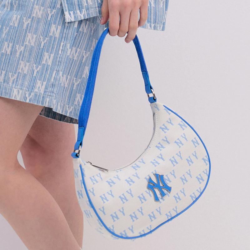 MLB Fashion Casual Commuter Vintage Floral Zipper Tote Shoulder Bag Unisex Bags White Blue 3ABQS014N-50SBD