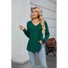 Fall Winter New Solid Color V-neck Striped Loose Long Sleeve T-shirt Top For Women, Amazon Cross-border European American Women's Clothing
