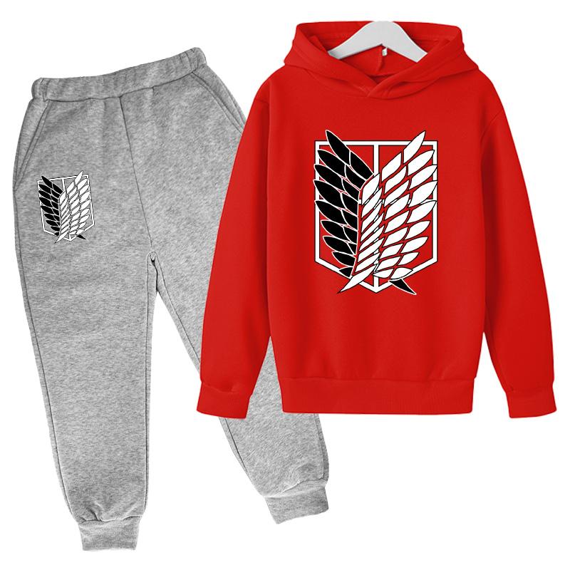 Japanese Manga Children Spring And Autumn Hoodie Pants Two Piece Suit Boys And Girls Outdoor Sports Set Kid Casual Pullover Coat
