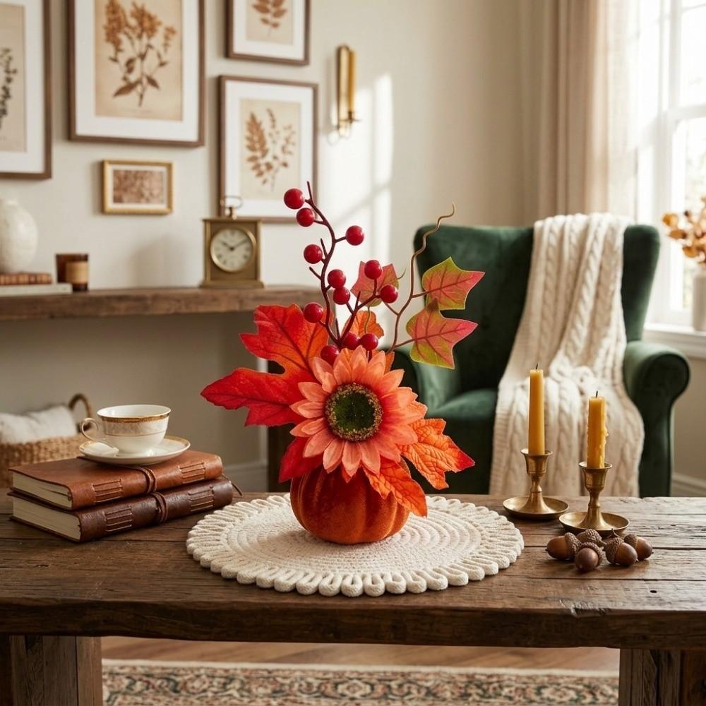 DIY Artificial Pumpkin Flower Bonsai Style Autumn Harvest Decoration Office Desktop