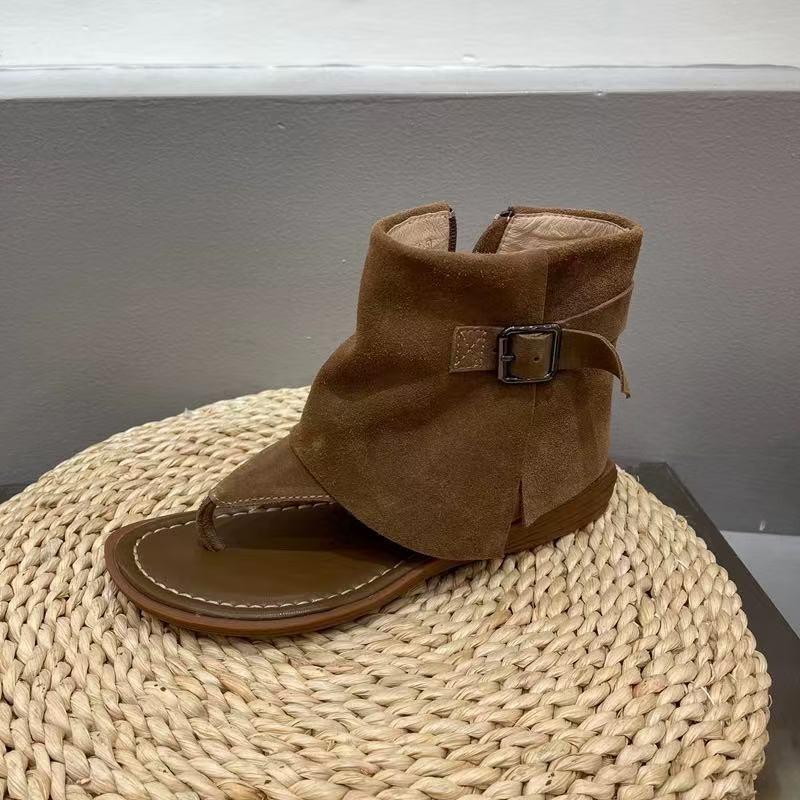 Sheepskin Fashion Literary New High-top Sandals Women's Round Head Toe Side Zipper Cool Boots Women