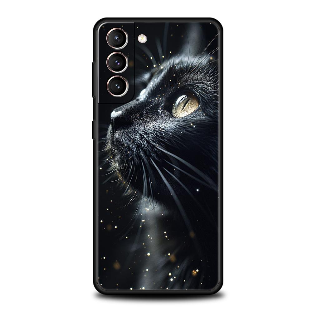 Black Cat Phone Case For Samsung Galaxy S25 S24 S23 S22 Ultra S20 S21 FE 5G S10 S9 Plus S10E Soft TPU Cover