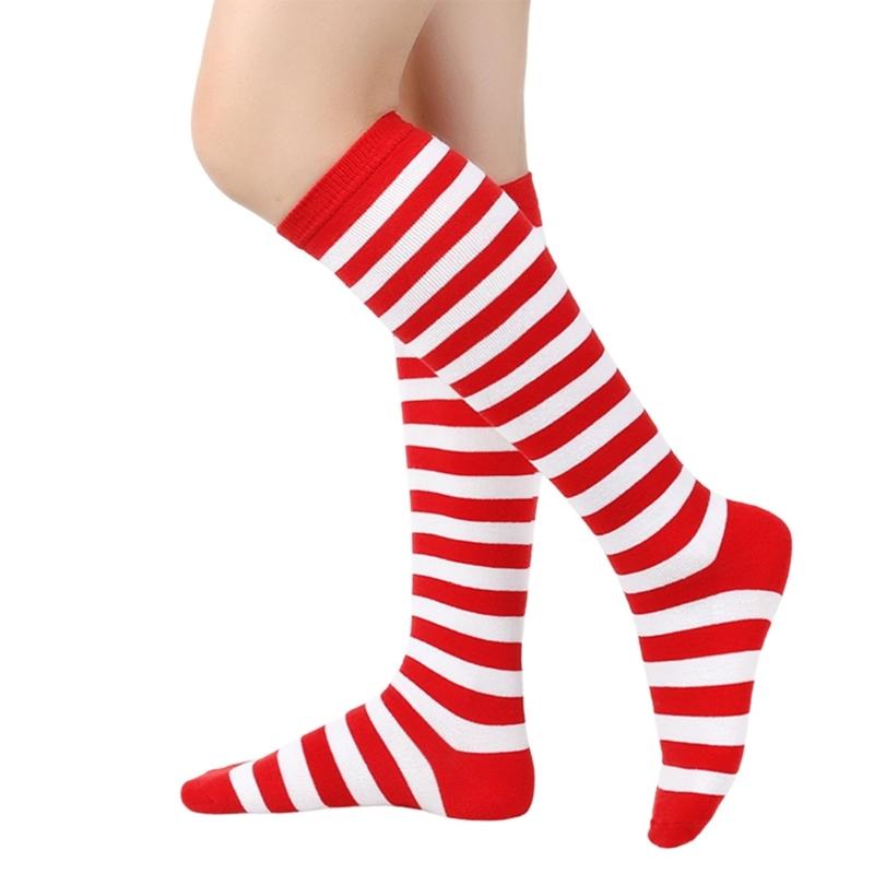Damen Kniestrümpfe Gestreifte Lange Schlauchsocken Sportliche Strümpfe Halloween Cosplay Kostüme Kniestrümpfe Geschenk