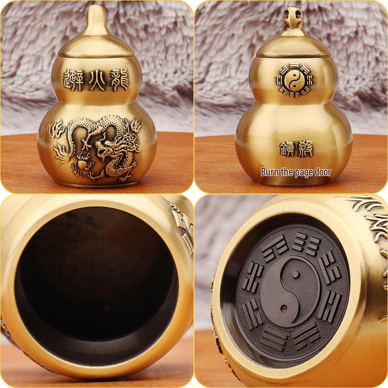 Brass Fire Dragon Gourd Desktop Ornament for Home and Kitchen Décor