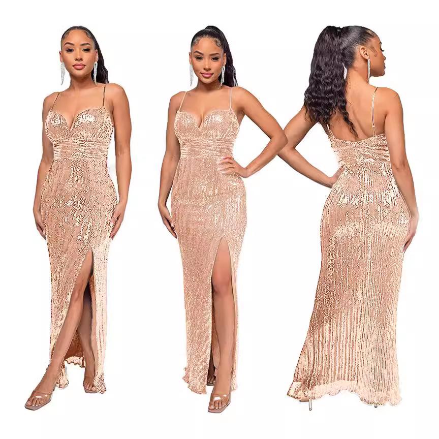 Women's summer split halter hottie dress ebay independent station sequins sleeveless suspender skirt women wholesale